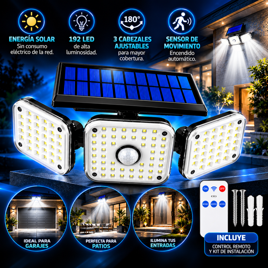 Lampara Solar De 3 Cabezas 192 Led