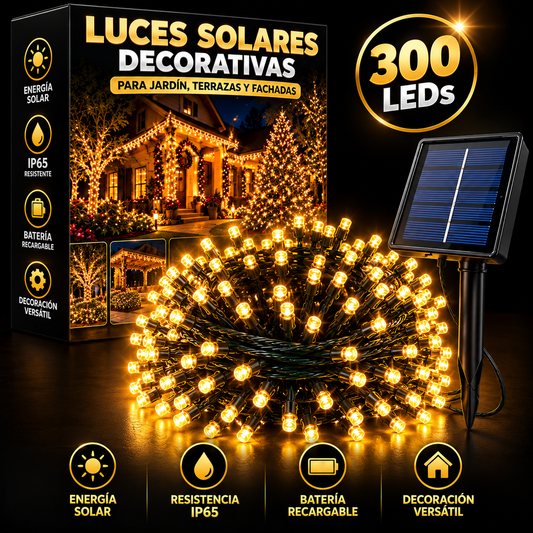 Luces Navidad Panel Solar 300 Led